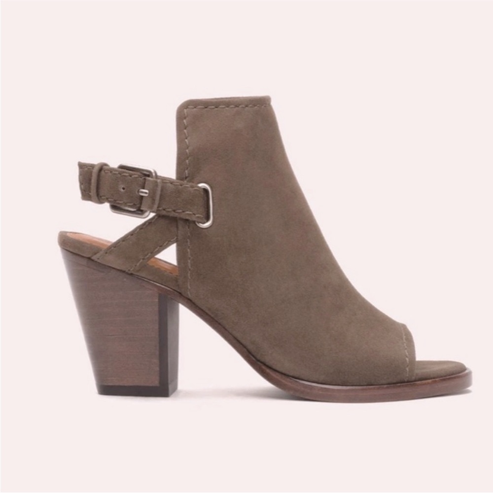 Frye Dani Shield Sling Dark Taupe Peep Toe Heel